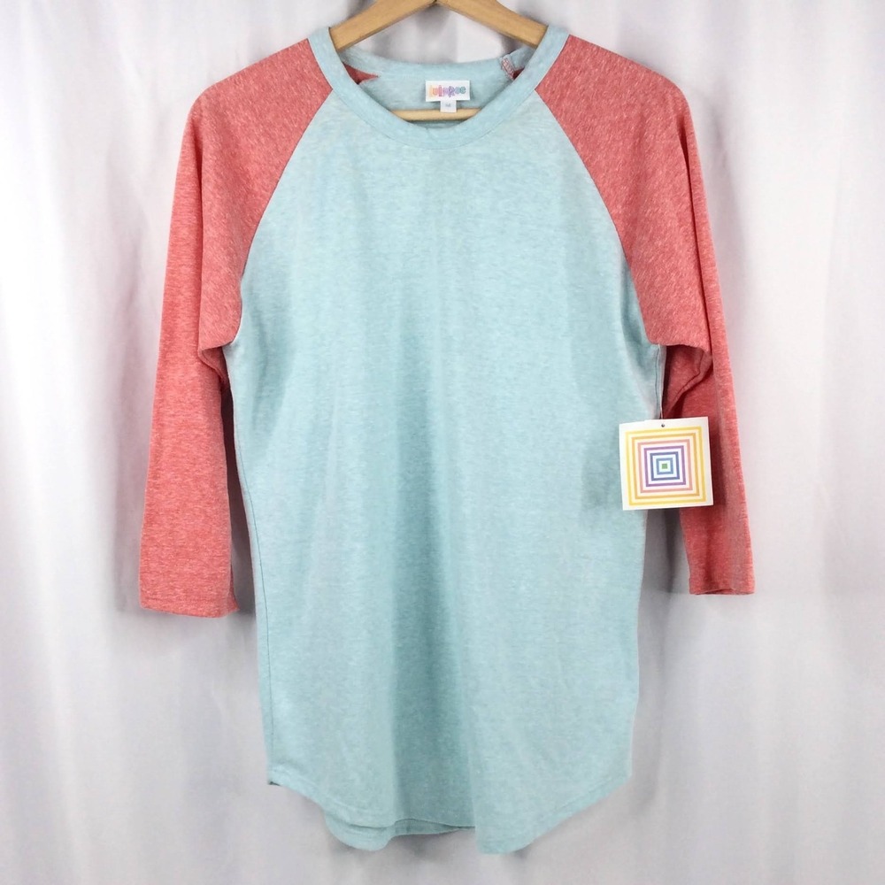 NWT Lularoe Randy Top Women's Size Medium Aqua Blue Red Cotton Blend